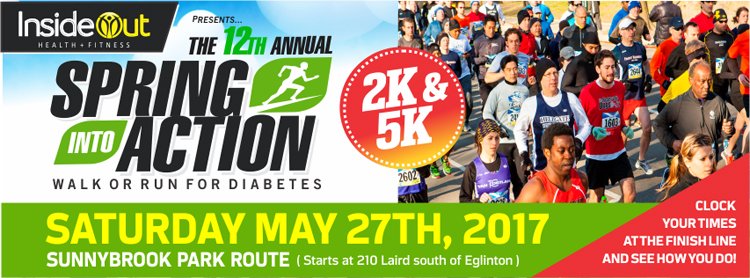 Spring Into Action! Walk or Run For Diabetes event banner with the date and location